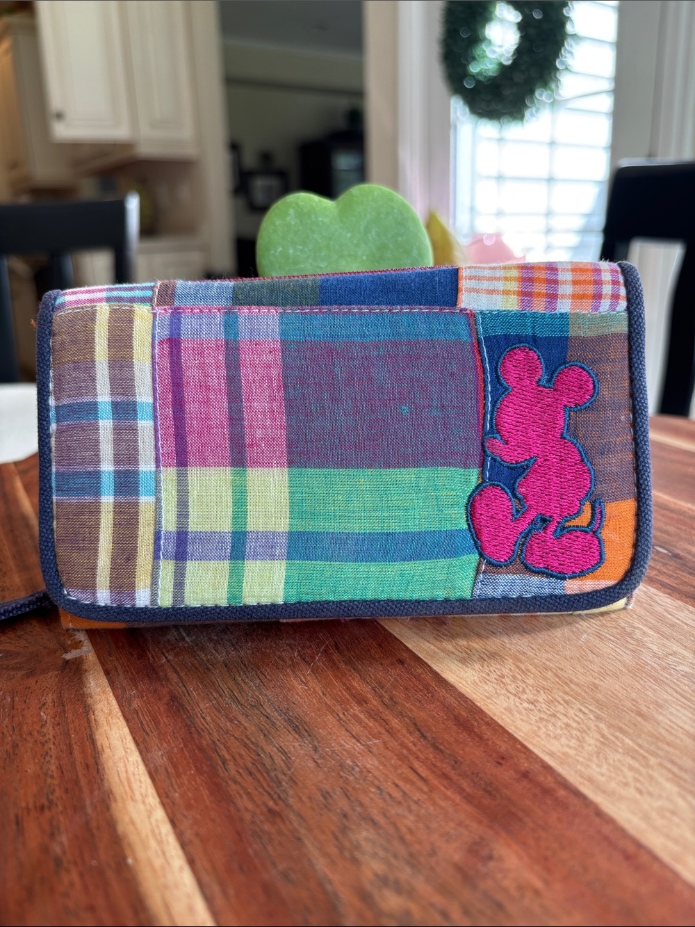 Disney‎ Multicolor Plaid Wallet with Pink Mickey Patch
